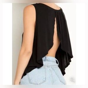 Brandy Melville Eliana Open Tulip Back Black Soft Stretchy Muscle Cotton Shirt